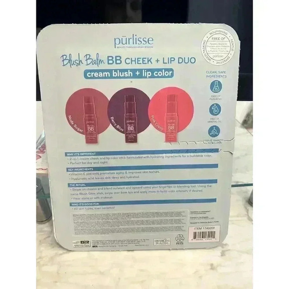 PURLISSE Blush Balm BB Cheek + LIP DUO Cream Blush + LIP Color NIP - Set of 3 - Picture 6 of 6